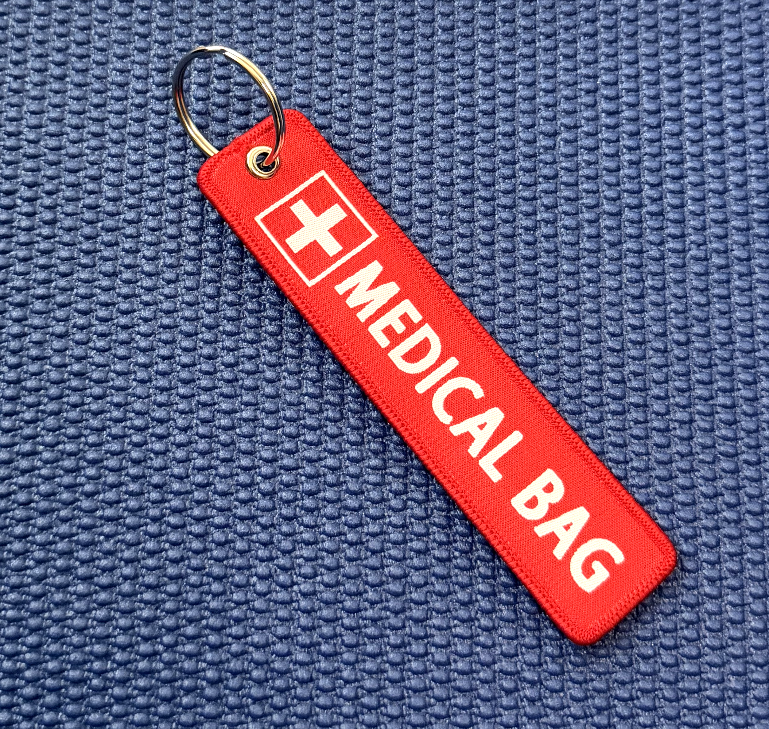 Travel Medical Bag Tag (Red, Fabric, Embroidered, Double Sided)