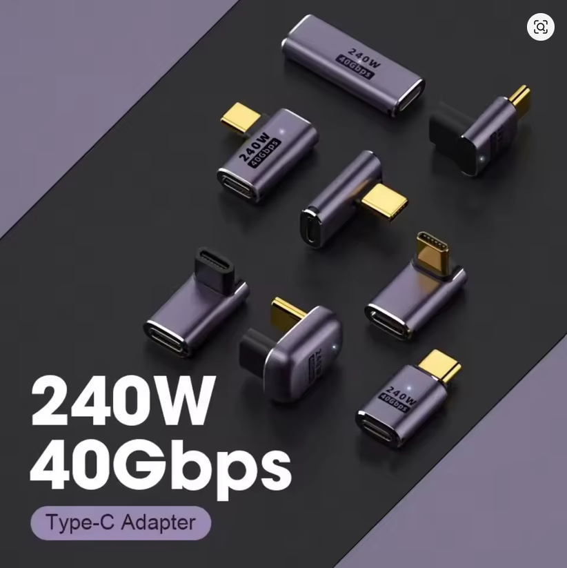USB4 Type-C 90° Angle Adapter (M to F, 240W, 40Gbps, LED Indicator)