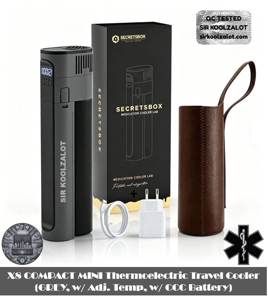 X8 COMPACT MINI Thermoelectric Travel Cooler (GREY, w/ Adj. Temp, w/ CCC Battery)