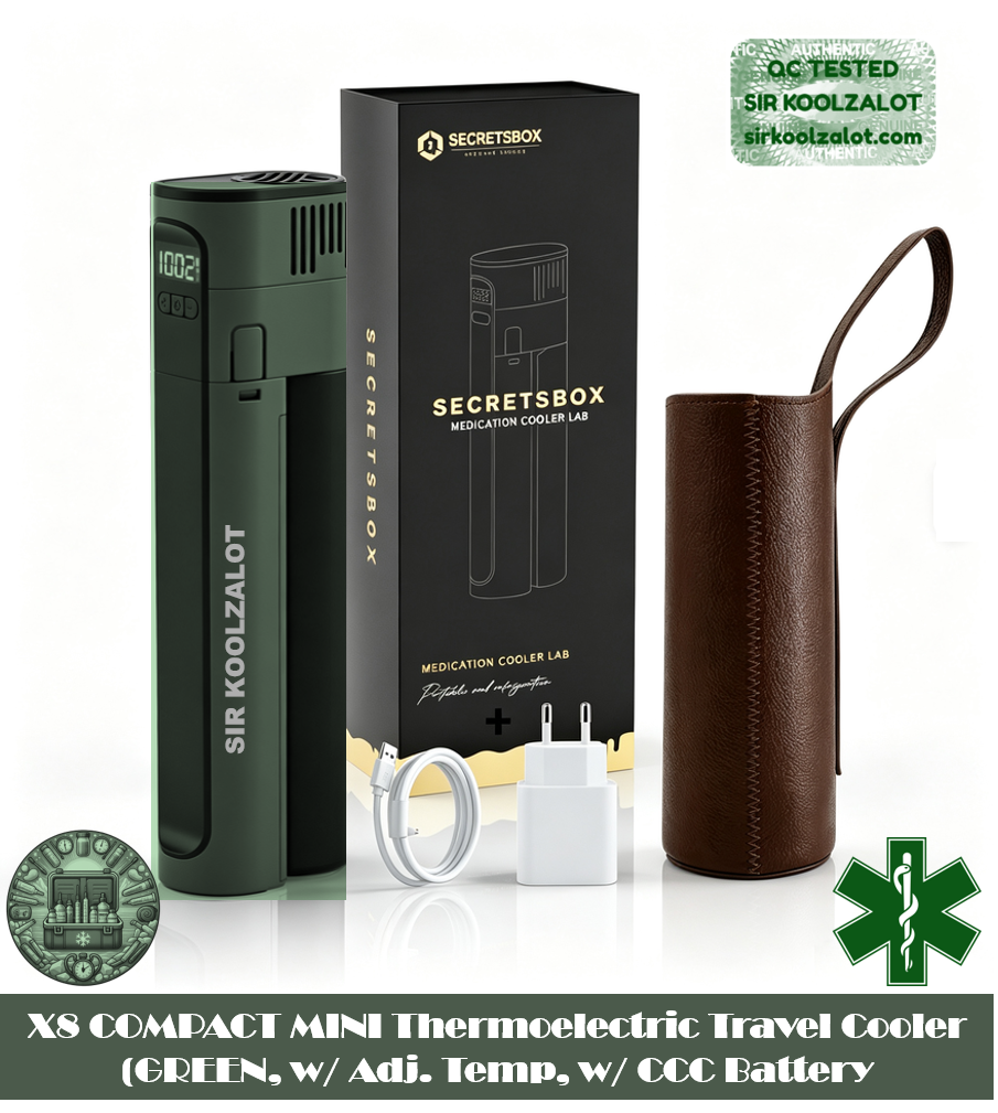 X8 COMPACT MINI Thermoelectric Travel Cooler (GREEN, w/ Adj. Temp, w/ CCC Battery)
