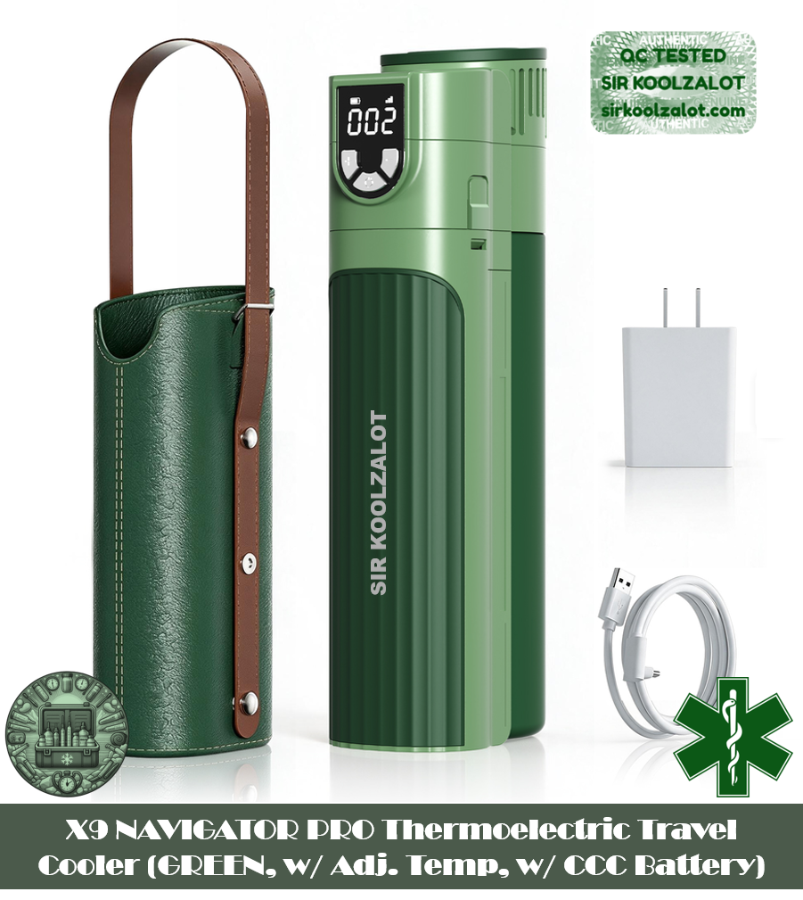 X9 NAVIGATOR PRO Thermoelectric Travel Cooler (GREEN, w/ Adj. Temp, w/ CCC Battery)